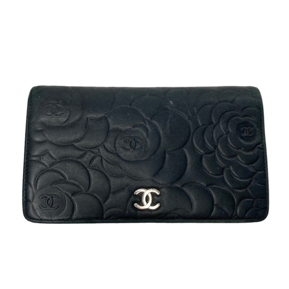 CHANEL Handbags - Authentic CHANEL Camelia Flower Embossed Black Long Wallet Box Set w/Dust Bag